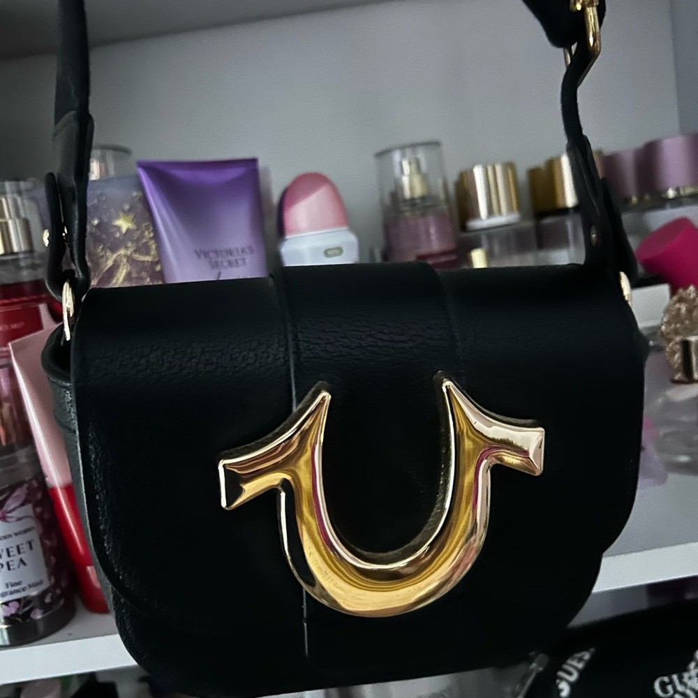 True Religion Black Mini Bag with Gold Accent